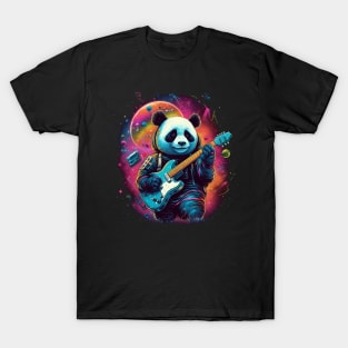 Cosmic Rhythms: The Astronaut Panda Guitarist T-Shirt